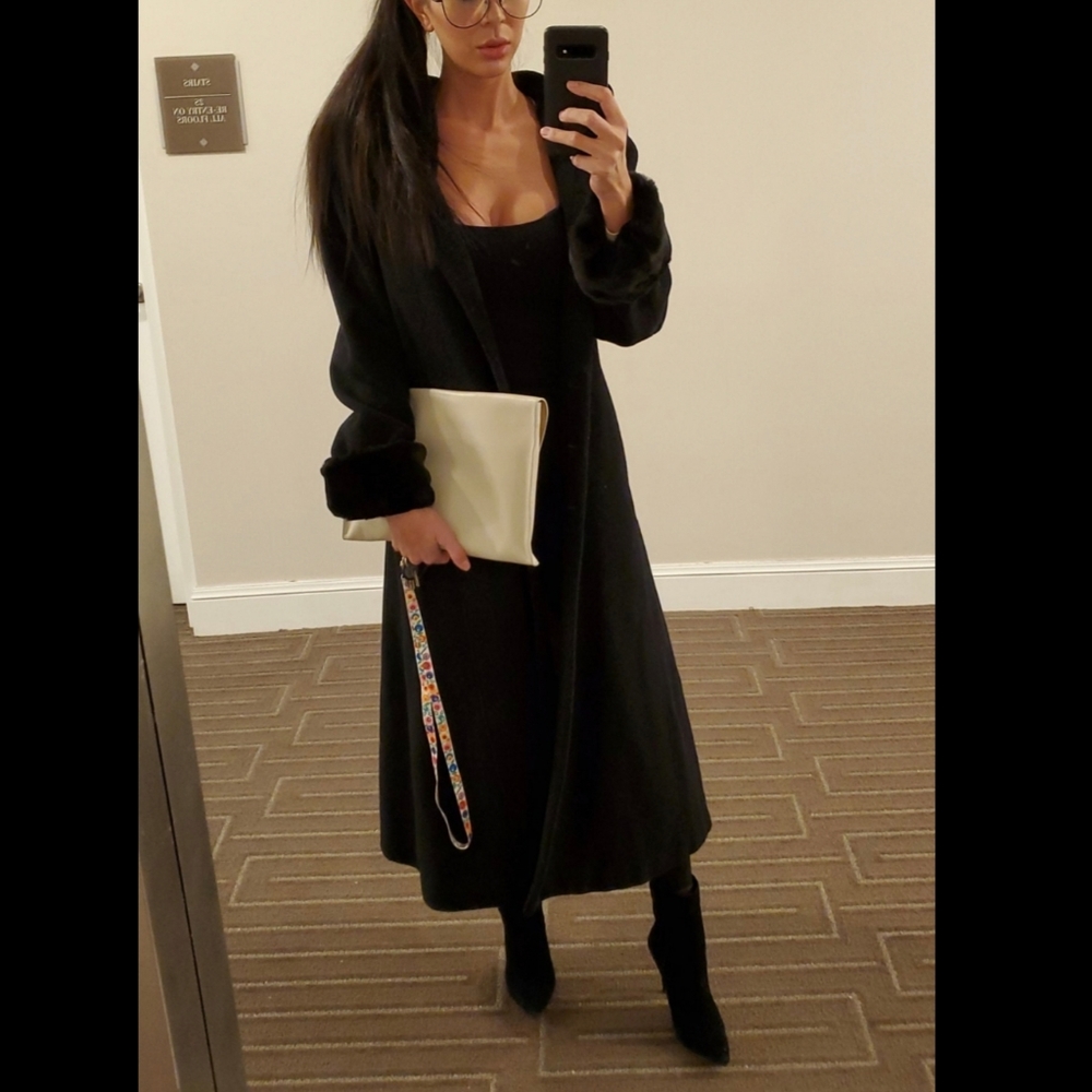 Donny Brook Long Dress Coat with Faux Fur Accents